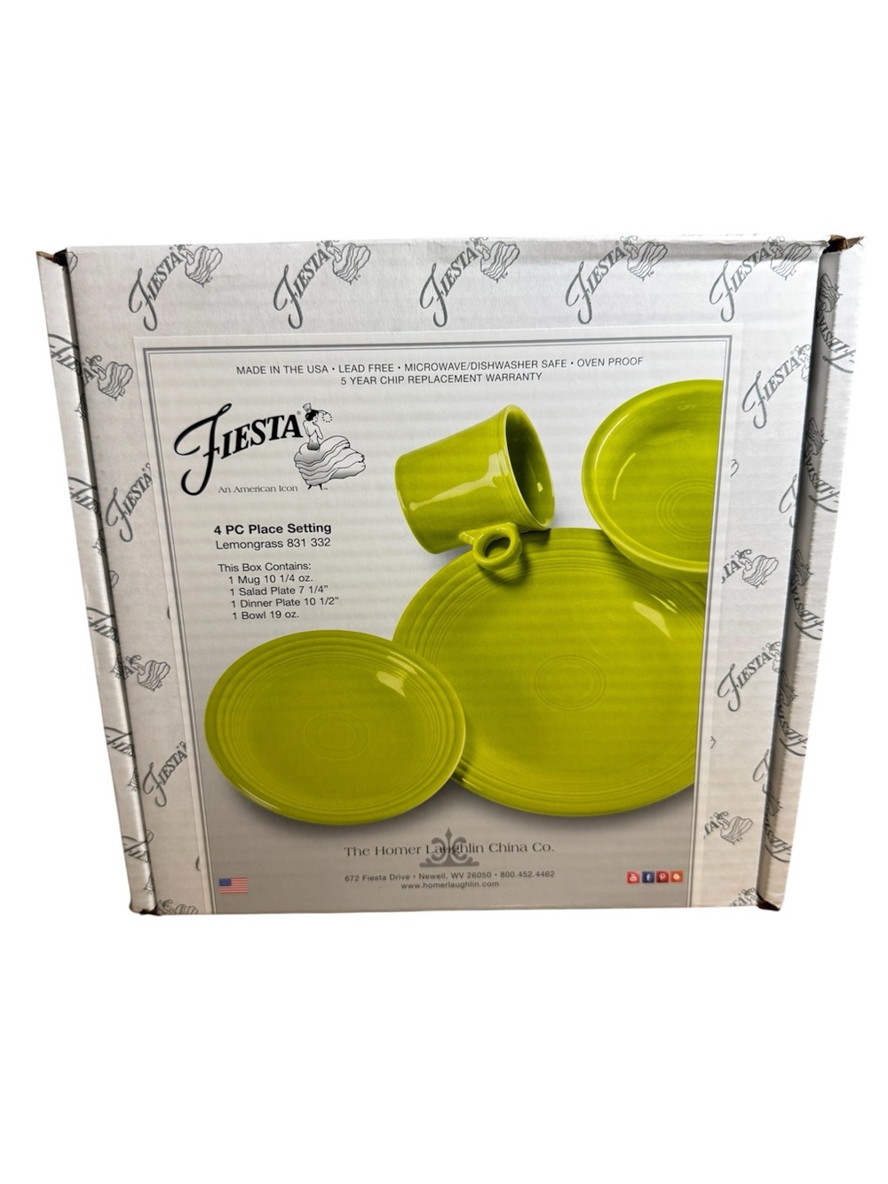 New Fiesta Fiestaware 4 Piece Lemongrass Place Setting Plate Bowl Mug USA Made